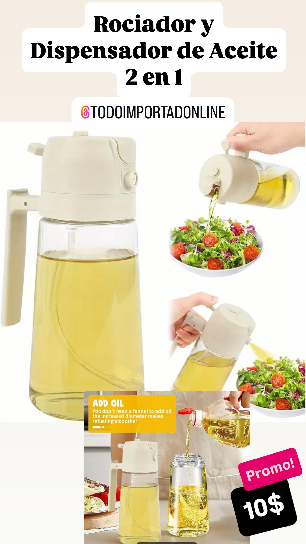 Rociador y Dispensador de Aceite 2 en 1